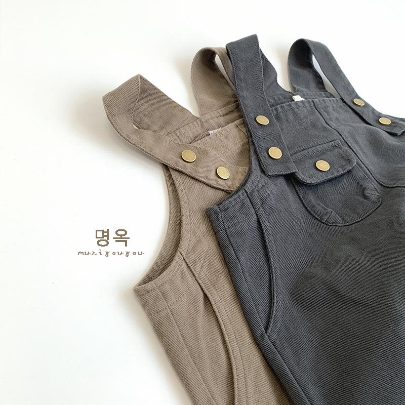 Korean Style Unisex Kids Solid Suspender Long Pants Casual Children Clothing