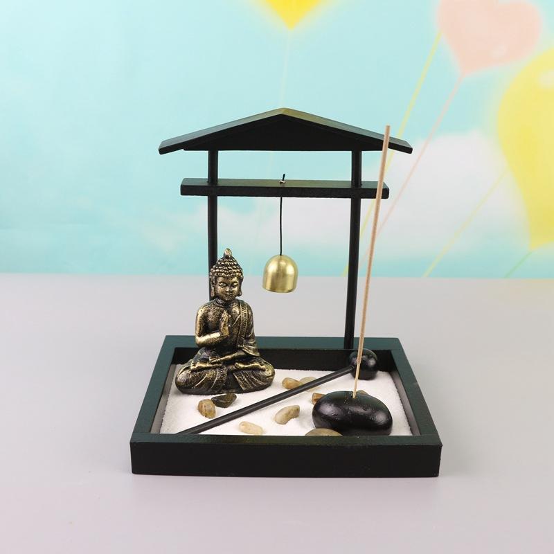Zen Tori Garden Atmosphera with Stones, Candle Holder, Gong and Sand for Meditation and Decoration