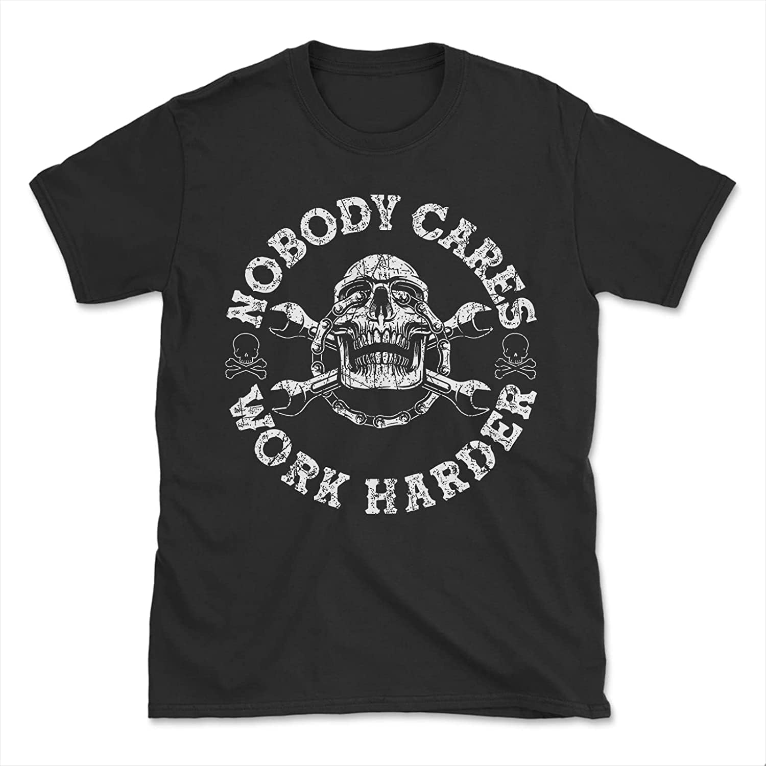 New Limited Nobody Cares Work Harder Skull Mechanic Engineer T-Shirt Black L чёрный