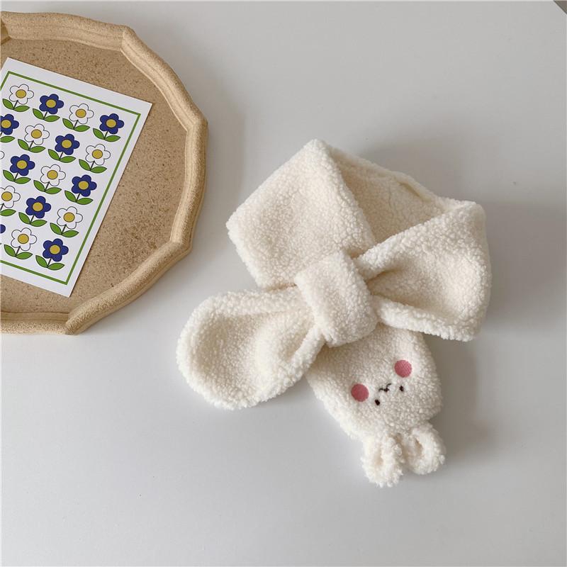 Children's winter warm gloves baby cross windproof scarf lamb wool cute cartoon kit plush thickened