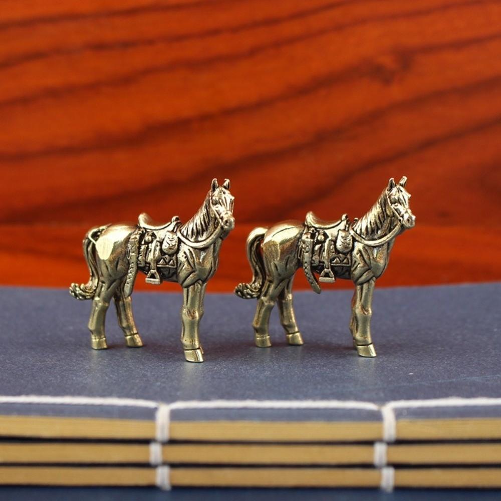 Metal Brass Horse Figurine Bronze Material Handmade Chinese Zodiac Horse Collectible Miniature Size Horse Statue Home Decoration