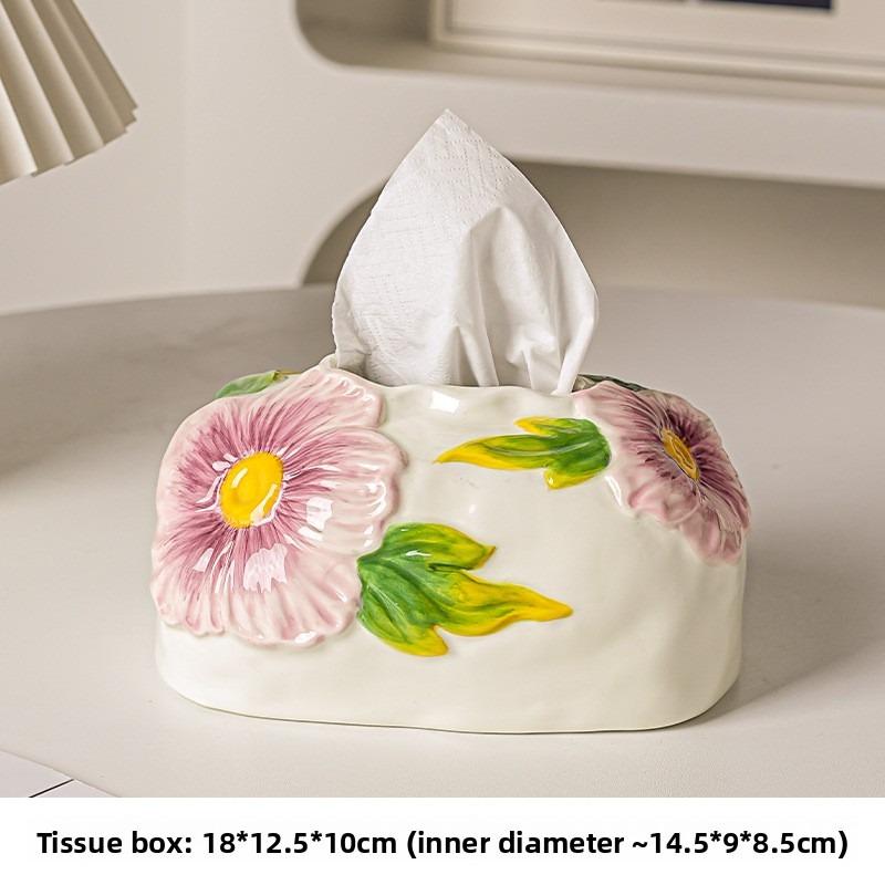 Ceramic Flower Pot Style Tissue Box Unique Modern Artistic Decorative For Living Room Coffee Table Home Decor Gift For Women