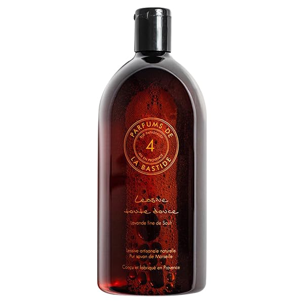 

Parfums de la Bastide Laundry Soap 1000mL. 98% naturally derived ingredients. No additives. No fabric softener needed. Designed and manufactured in
