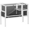 Small Animal Hutch for Dwarf Hamsters, Rabbits, Guinea Pigs, with Accessories, Elevated Design, Wood, Metal, Grey