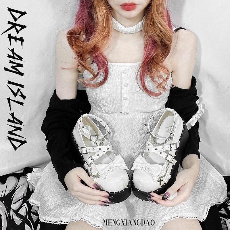 Spice Girl Dark Punk Style Lolit Shoes Japanese Cos Single Shoes 2024 New Subculture Thick-soled Thick-heeled Loafers