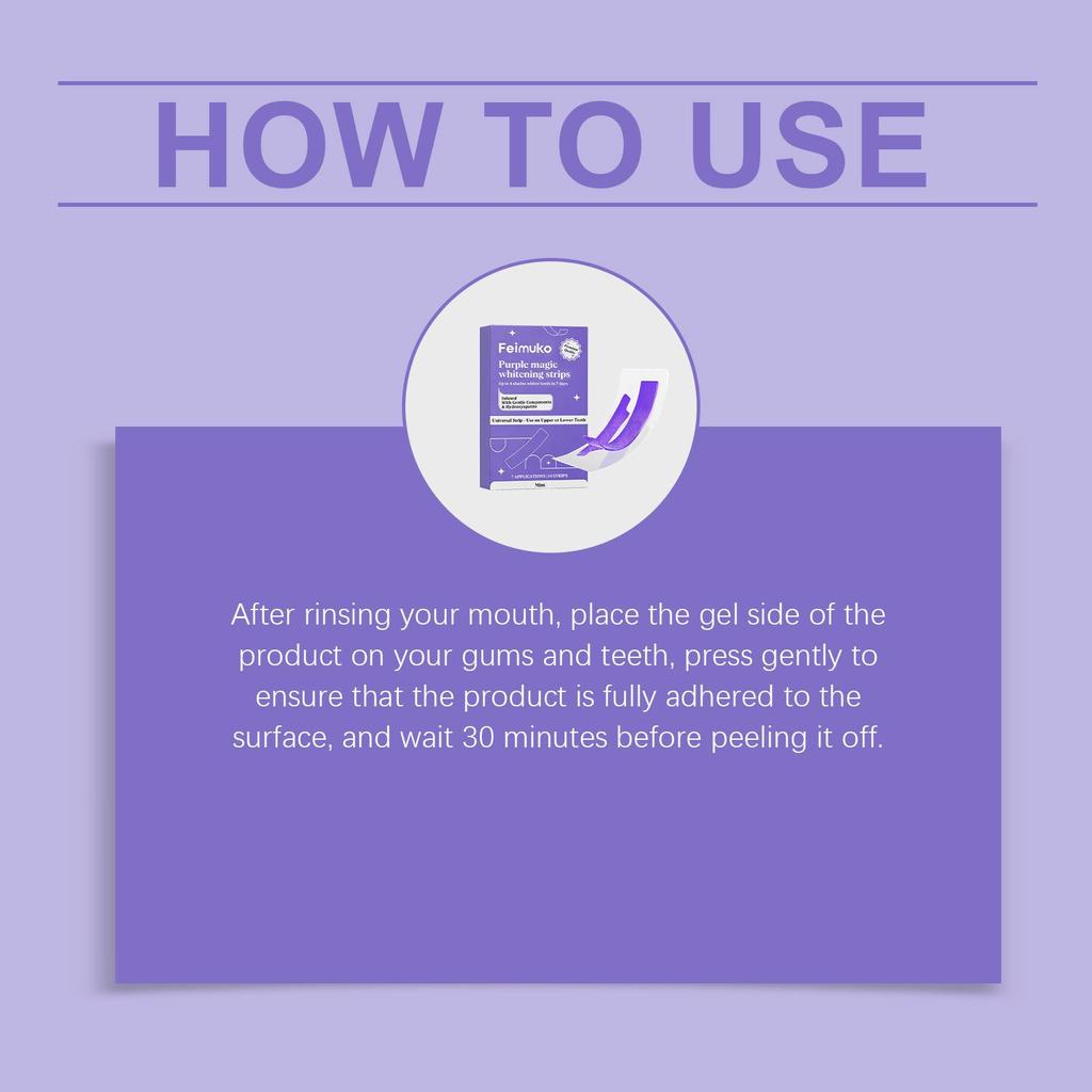 Feimuko Mint-Infused Purple Teeth Whitening Strips - Gentle, Non-Irritating, Invisible Fit