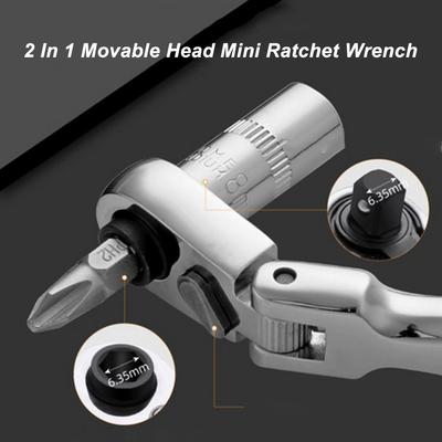 Movable Head Ratchet Wrench 2 In 1 72 Teeth 1/4 Inch Ratchet Wrench Socket Spanner Movable Head Ratchet Wrench Ratchet Wrench