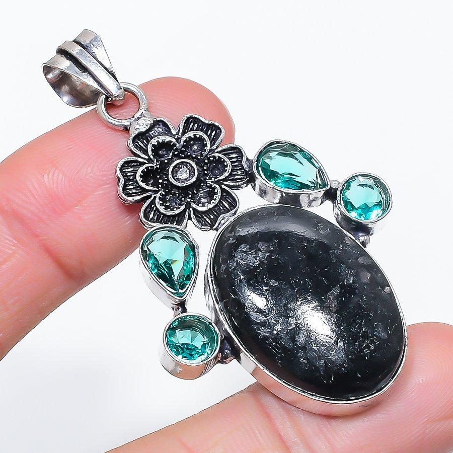 

Natural Nuummite, Topaz Gemstone 925 Sterling Silver Jewelry Pendant 2.32 A3P70