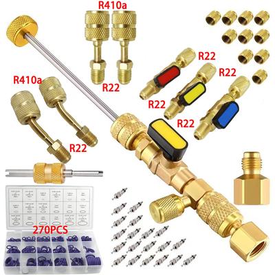 R410A R22 Spool Remover Installation Tool with Dual Size SAE 1/4 and 5/16 Ports for R410 R32 R22 R12 R407 R404 R600 HVAC Systems