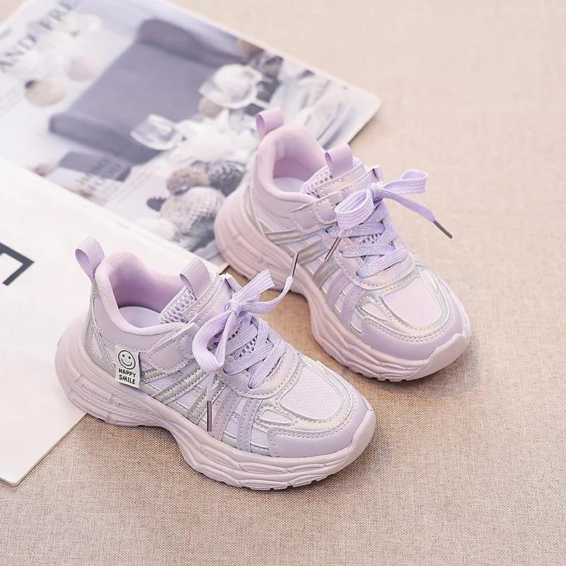 Girls Sneakers Mesh Breathable Kids Sports Shoes Non-slip Soft Sole 2025 New Fashion Children Running Shoes Thick Sole Trendy