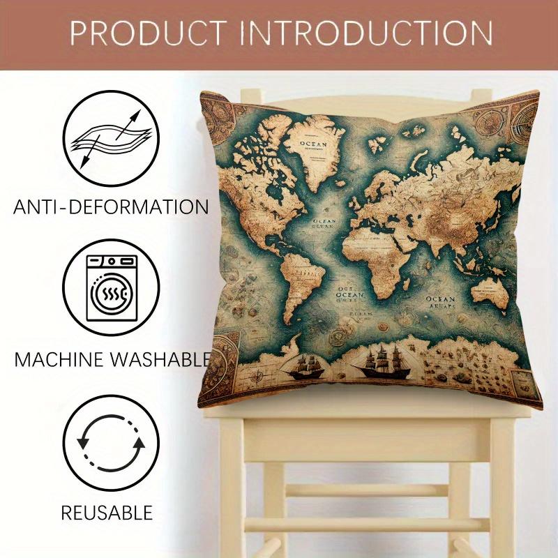Double Sided Ancient World Map Themed Age Of Exploration Soft Throw Pillow Cover For Bed Sofa And Lounge Chair