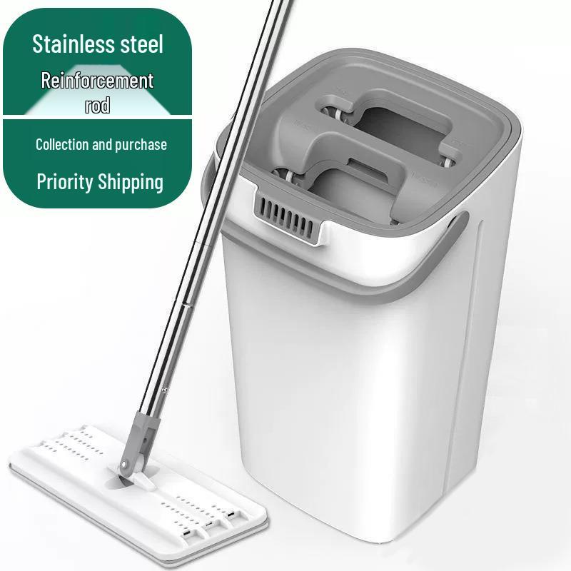 Home Mop Set: One-Step Clean, No-Hand Wash, Thickened Pad, Dual Wet/Dry Use, Includes Bucket for Easy, Lazy Floor Mopping.