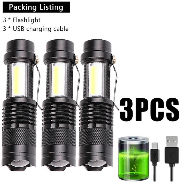 5 PCS Mini Brightest Led Flashlight USB Rechargeable Tactical Flashlights Powerful LED Torch Zoomable Flashlamp Emergency Light