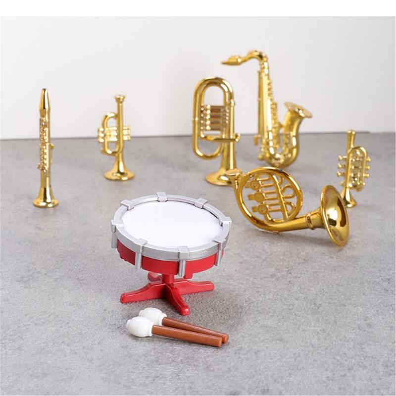 Life Like Doll House Furniture Accessories Miniature Saxophone And Accordion Drum Instrument Model Figure Scene Props