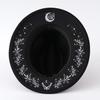 Ladies' Retro Western Cowboy Hat, Wide Brimmed Black and White Flower Star and Moon Pattern, Elegant Rural Style Headwear, Holiday Decoration