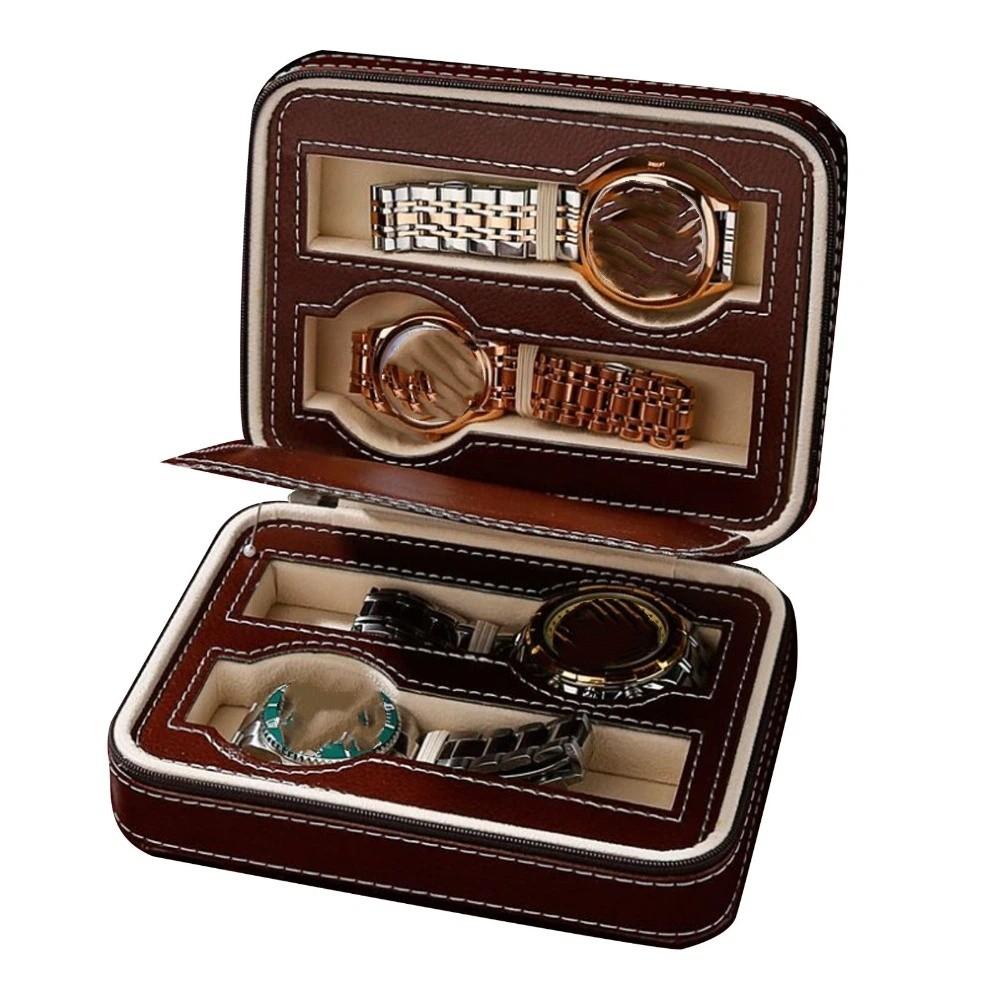 PU Leather Watch Storage Box Artificial Leather Simple Design Watch Organizer Zippered Design Zippered Storage Box