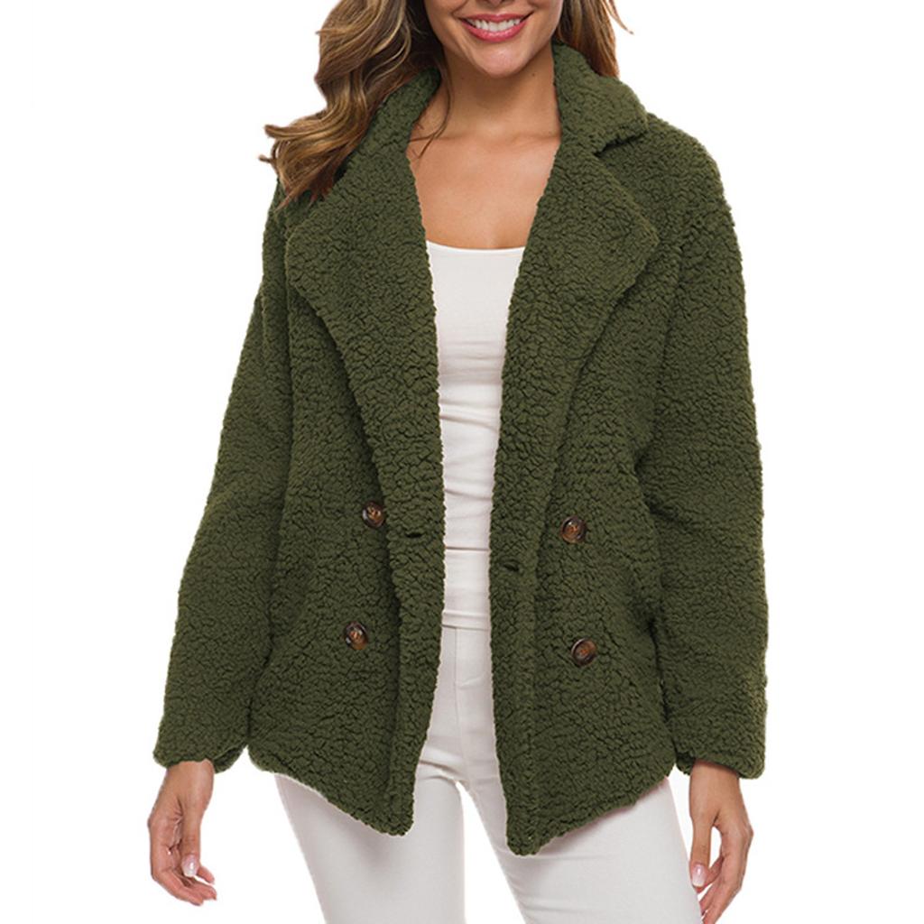 Women's Winter Casual Padded Thickened Suit Collar Button Lambswool Jacket Cardigan