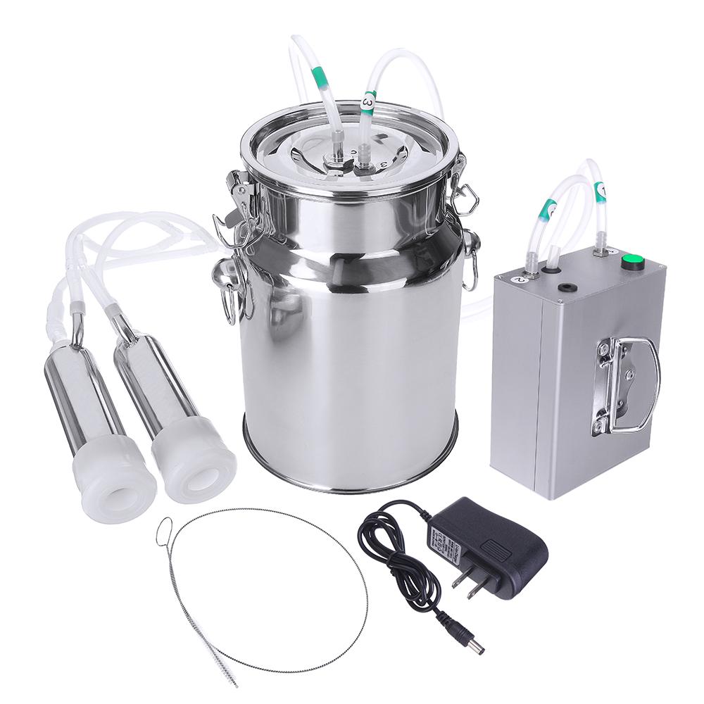 110V Electric Milking Machine 7L Rechargeable Cow Goat Sheep Milker Stainless Steel Bucket Double Heads Hose With Restriction Valve