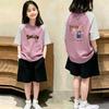 Girls' Cotton Striped Short-Sleeve T-Shirt and Loose Top Two-Piece Set for Summer - Medium/Large Children