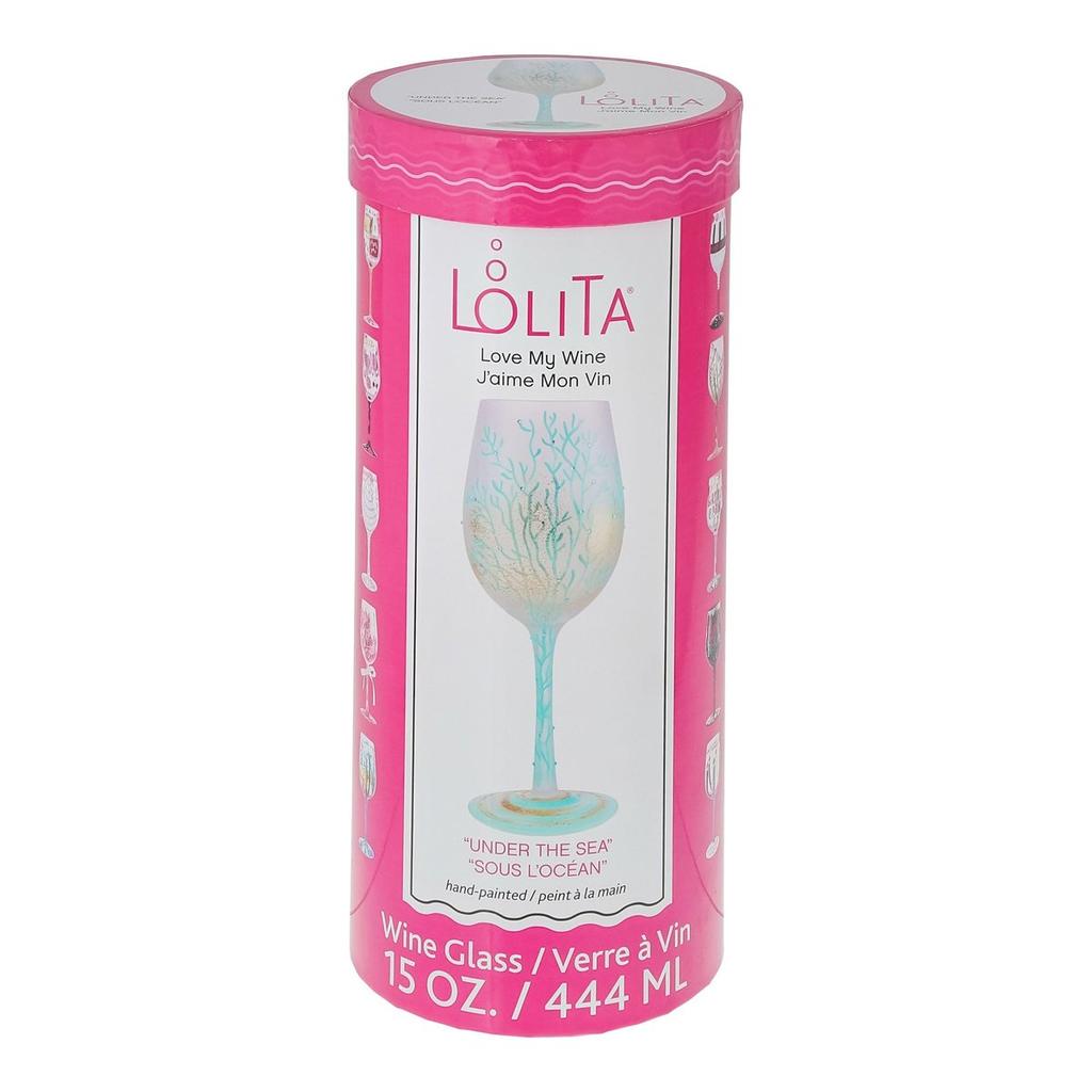Enesco Lolita Under the Sea Wine Glass, Hand-Painted Glassware 15oz