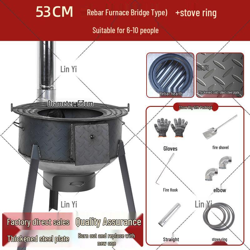 Extra Thick Patterned Steel Portable Wood-Burning Stove for Home & Outdoor Use
