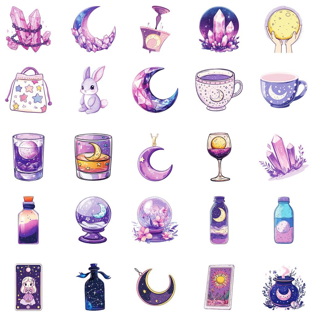 50 Magic Dream Moon Graffiti Stickers Diy Phone Case Guitar File Box Decoration