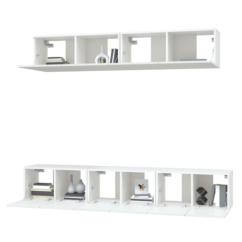 5 piece TV cabinet set white particleboard