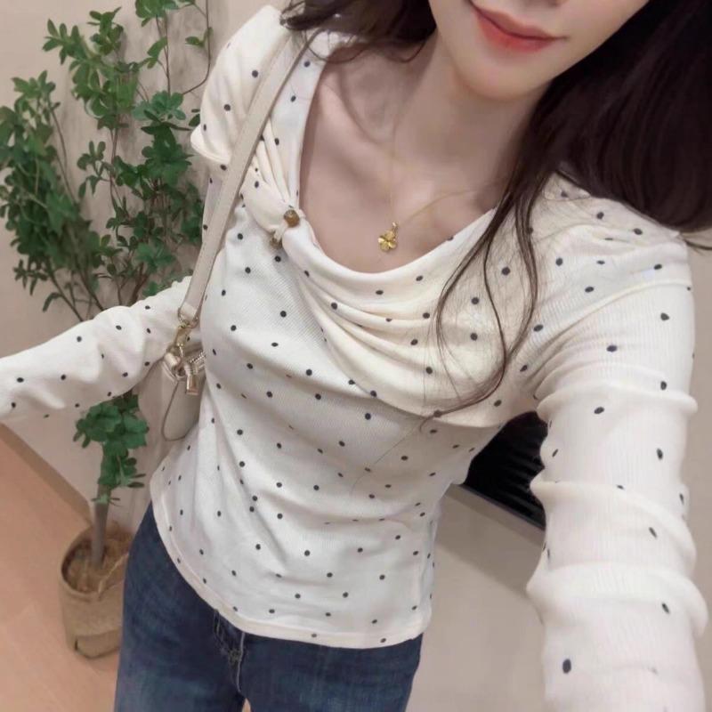 Yeyuan French Sweet Polka Dot Long-sleeved T-shirt Women s Autumn and Winter New Design Niche Inner Layering Shirt Top S абрикосовый