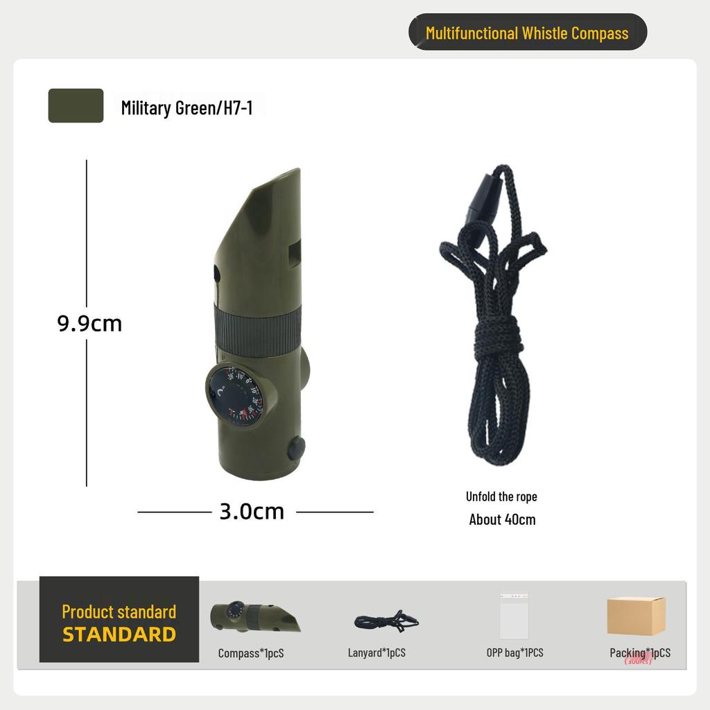 Multifunktionaler Outdoor-Kompass: 7-in-1 Studenten-Lehrhilfe mit Pfeife, LED-Licht und Thermometer.