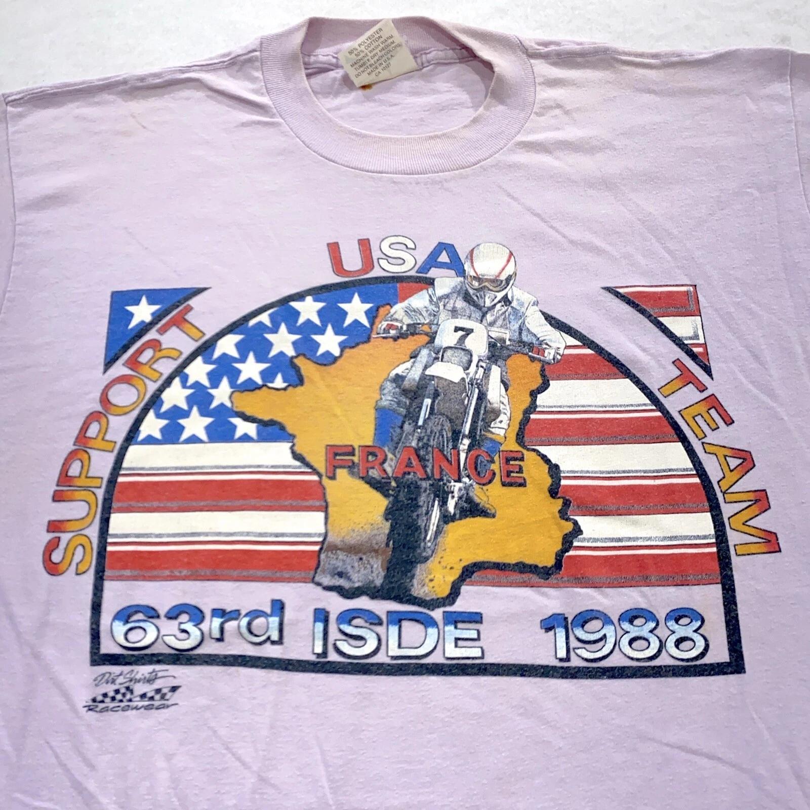

vtg 80s ISDE MOTORCYCLE RACING FRANCE T-Shirt LARGE soft thin biker S