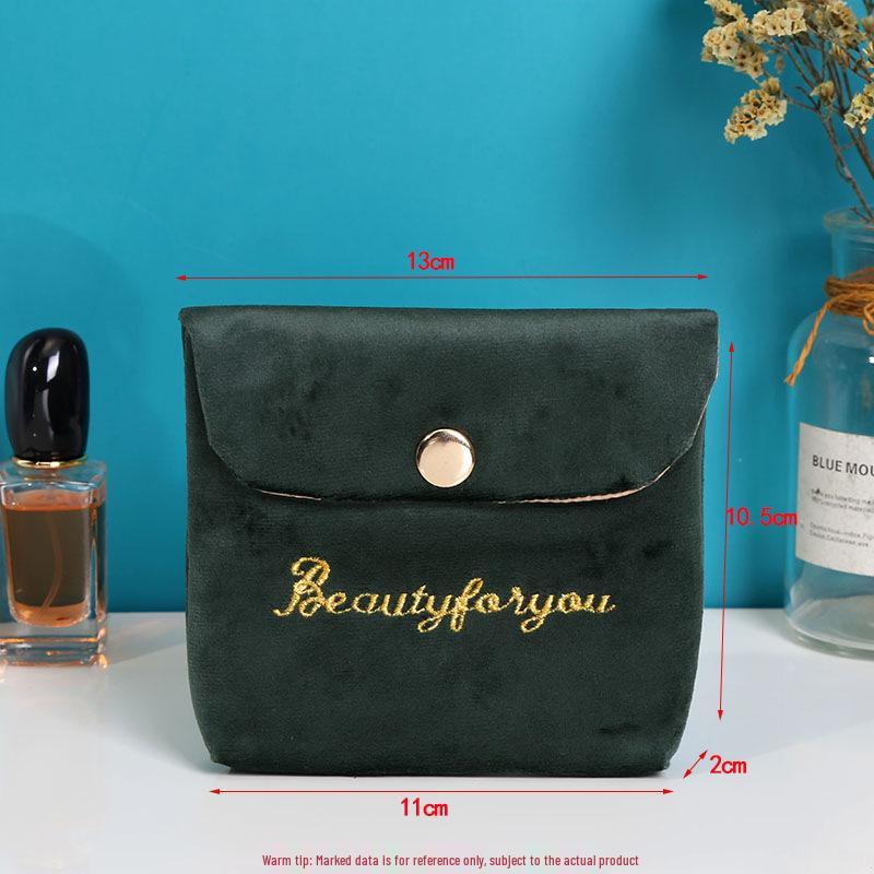 Korean Style Embroidered Velvet Mini Bag for Lipstick and Sanitary Napkin Storage