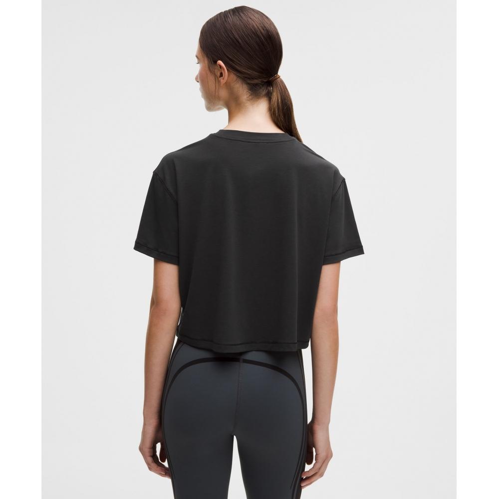 Lululemon Jersey Training Cropped Short Sleeve Shirt  Flocked Black Black