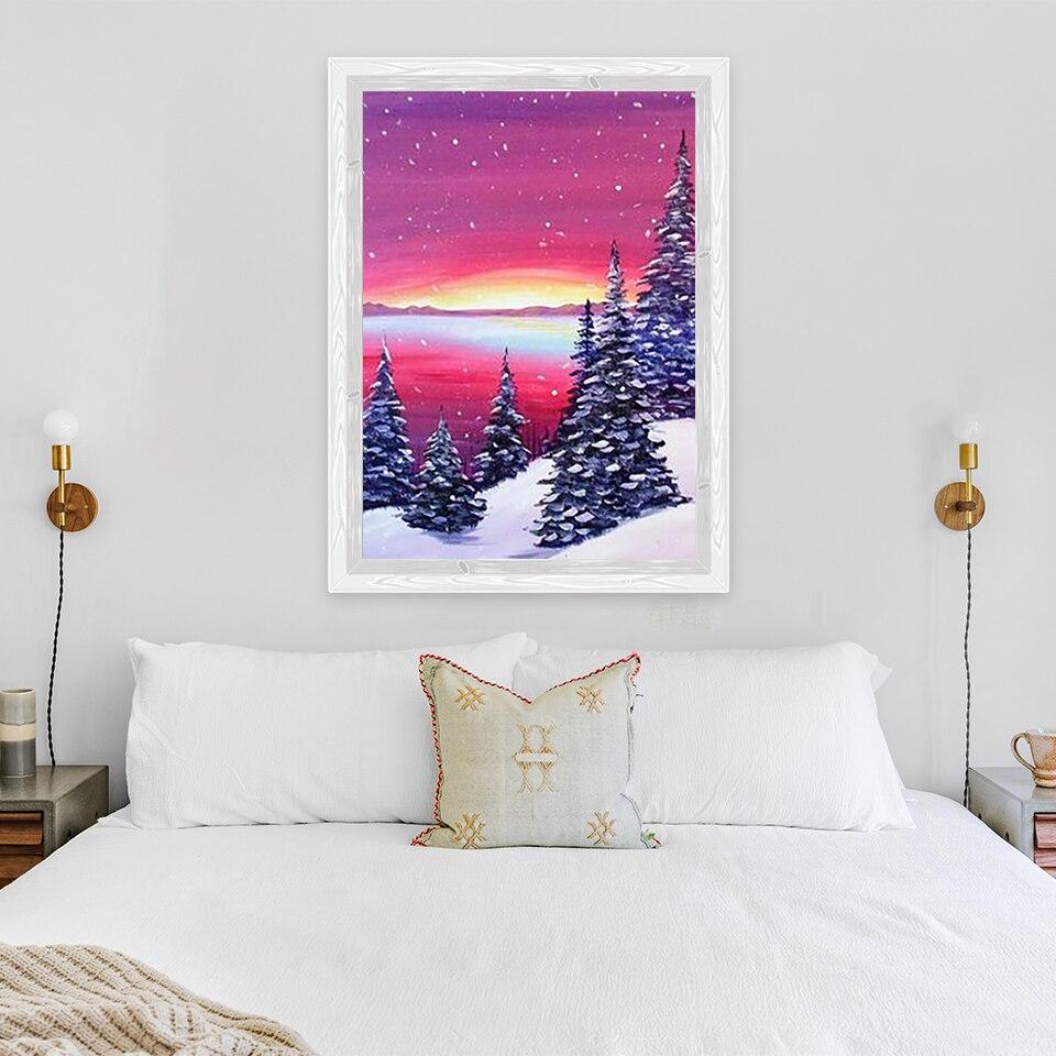 Pictură cu diamant DIY 5D, scenă de zăpadă, broderie cu diamant, peisaj de munte, cu punct de cruce, complet rotund, cadou pentru decorarea casei