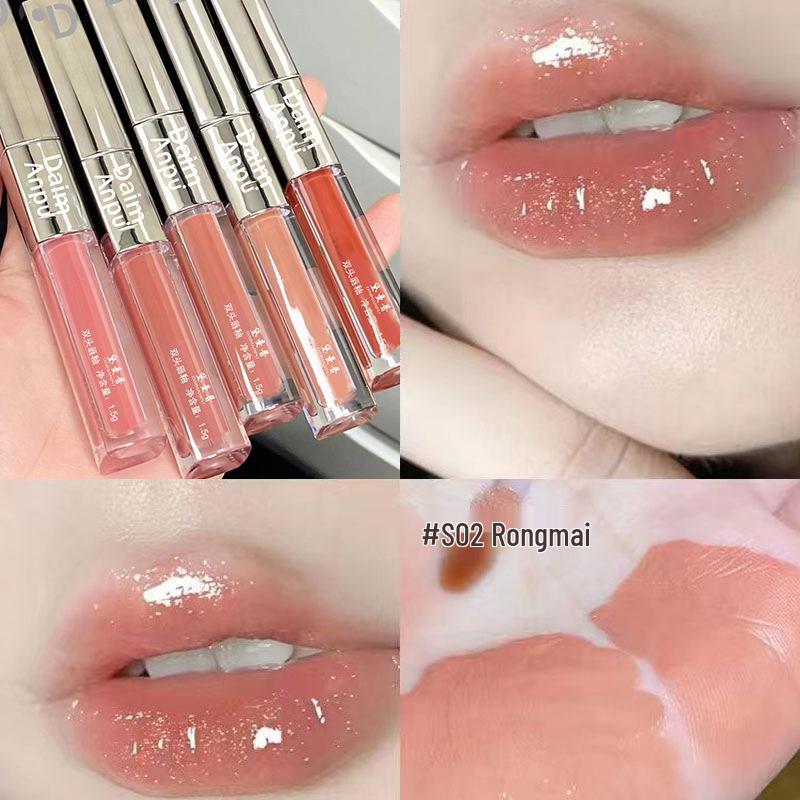 Doppelendiger Lipgloss - Wässriges Spiegel-Finish, Aufpolsternd, Nicht-Klebrig, Feuchtigkeitsspendender Glas-Glanz-Lippenstift