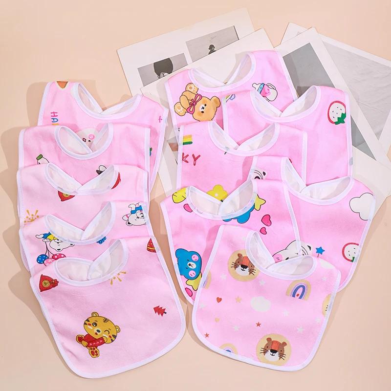 1Pcs Baby Cartoon Snap Waterproof Bib Super Soft Baby Bib Newborn Crystal Velvet Saliva Towel
