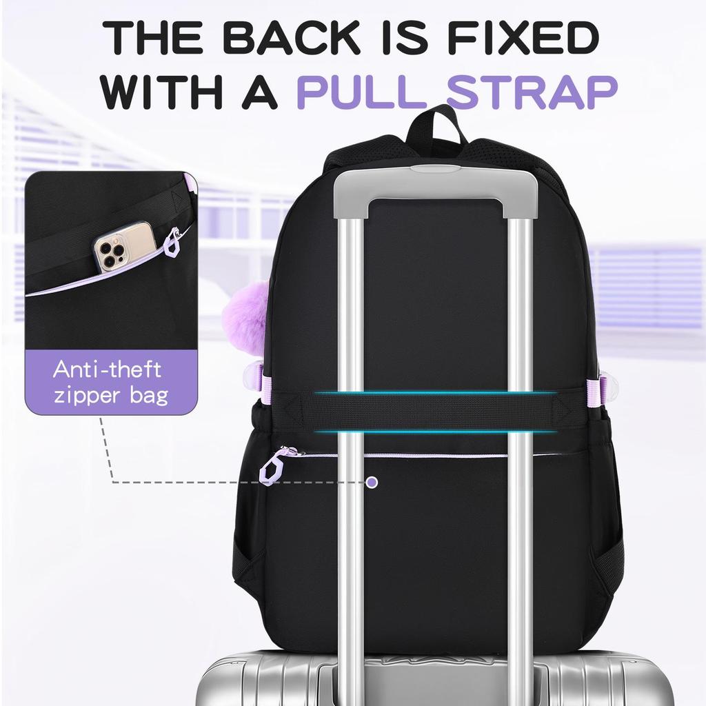 Set Zaino Viola 3 Pezzi: Zaino Scolastico, Borsa Pranzo e Borsone per Libri per Studenti