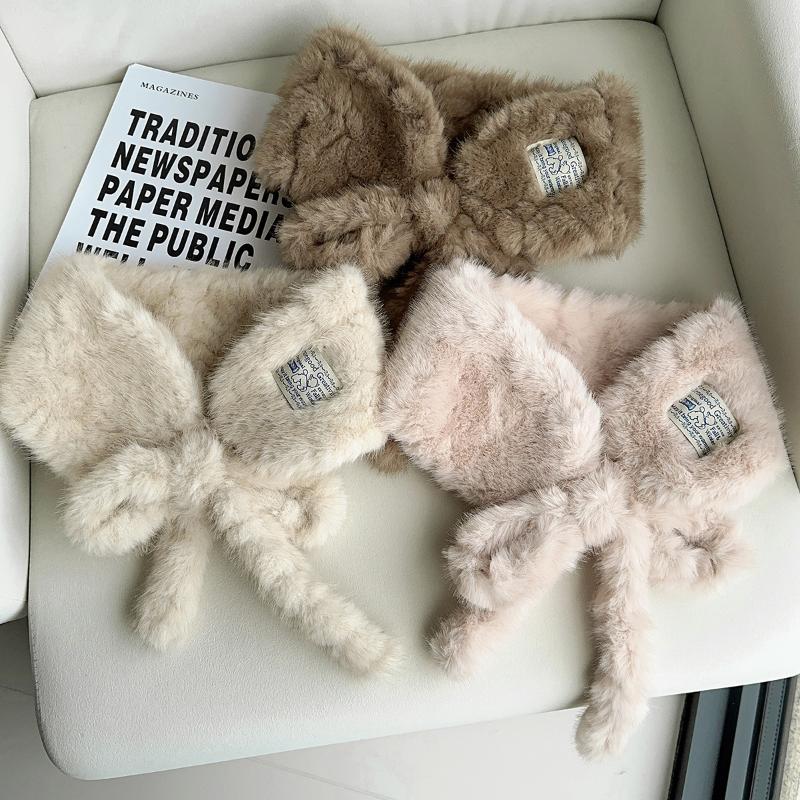 Women Soft Plush Scarf Winter Thicken Warm Faux Rabbit Fur Snood Scarves Outdoor Cold-Proof Neck Collar Neckerchief