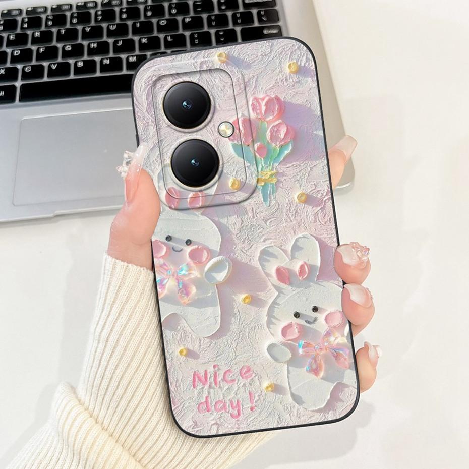 For Vivo Y35+ Y35m+ 5G Lens Protective Phone Case For Vivo Y35Plus Y35M Plus 5G Lovely Pattern Soft Silicone Jelly Cases