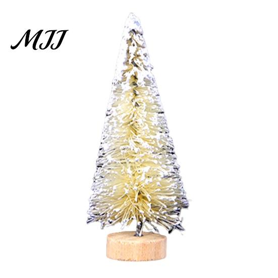Small Pine Tree for Decor Mini Christmas Bottle Brush Tree, Artificial Miniature Tiny Sisal with Festive Party Ornament Wooden Base, Winter Snow Frost