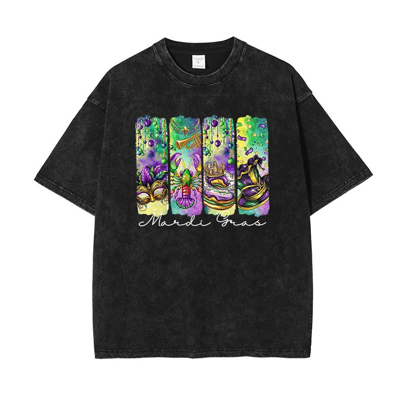 

Men S Washed T-Shrirt Festival Carnival Parade Costume Street Party Short Sleeve O-Neck Tees Oversized Dance Clothes S