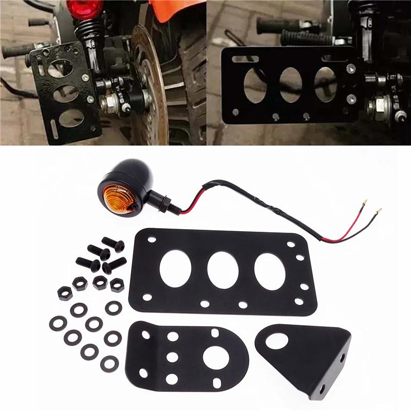 Motorcycle Side Tail Brake Light License Number Plate Light with Mount Bracket Universal for Harley Sportsters Bobber Chopper чёрный
