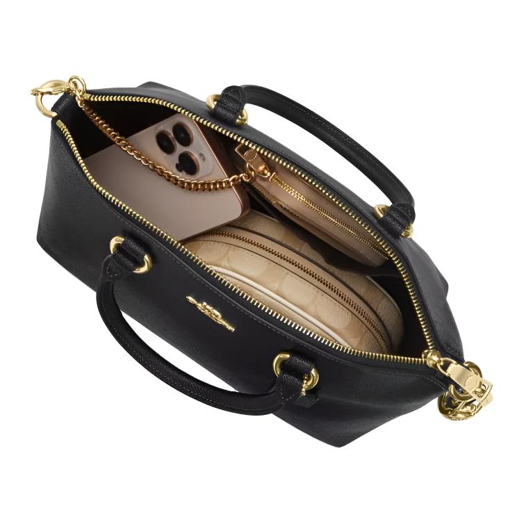 Coach Sadie 30 Umhängetasche Mit Goldfarbenen Metallakzenten Aus Genarbtem Leder Damen Handtaschen Schwarz CCM70-IMBLK