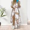 Lapel Long Sleeve Irregular Hem Single-breasted Shirt Dress Women Fashion Print Loose Maxi Dress Female Clothing