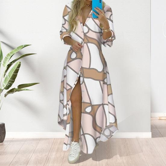 Lapel Long Sleeve Irregular Hem Single-breasted Shirt Dress Women Fashion Print Loose Maxi Dress Female Clothing
