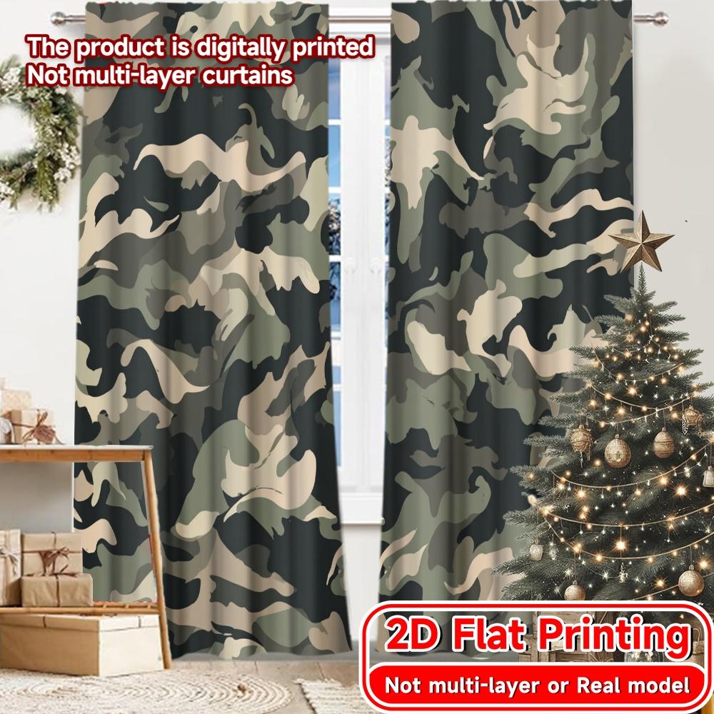Stampa Piatta 2D, 2 Pezzi Tende Moderne Camo Celebration Stampate Digitalmente Tessuto Lavabile in Lavatrice Tende Decorative per le Feste per
