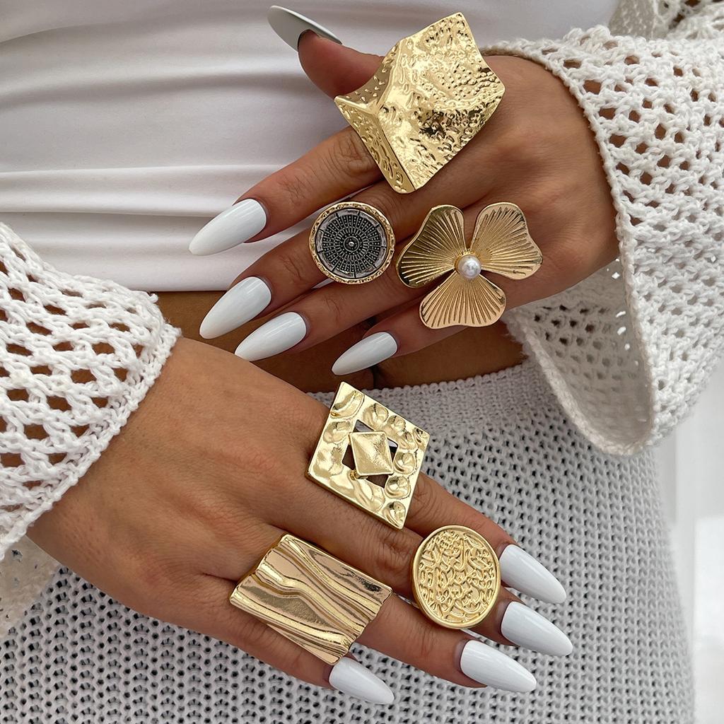 Creative Irregular Geometric Square Round Open Ring for Women Hip Hop Gold Color Adjustable Ring Finger Jewelry 2025 New