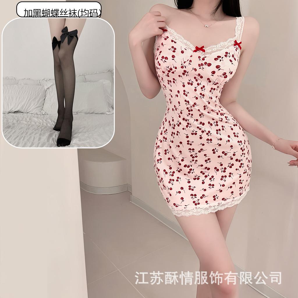 Sex lingerie pure desire cherry sexy women's bed small chest plus chest pad passion uniform seduction suit
