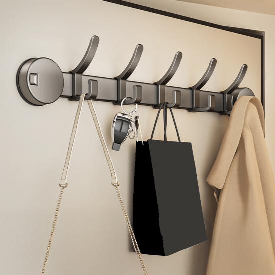Heavy-Duty Suction Cup Wall Hook Rack with 5 Hooks No-Drill Adhesive Organizer for Bathroom Kitchen Entryway Rust-Proof Storage Hooks for Coats