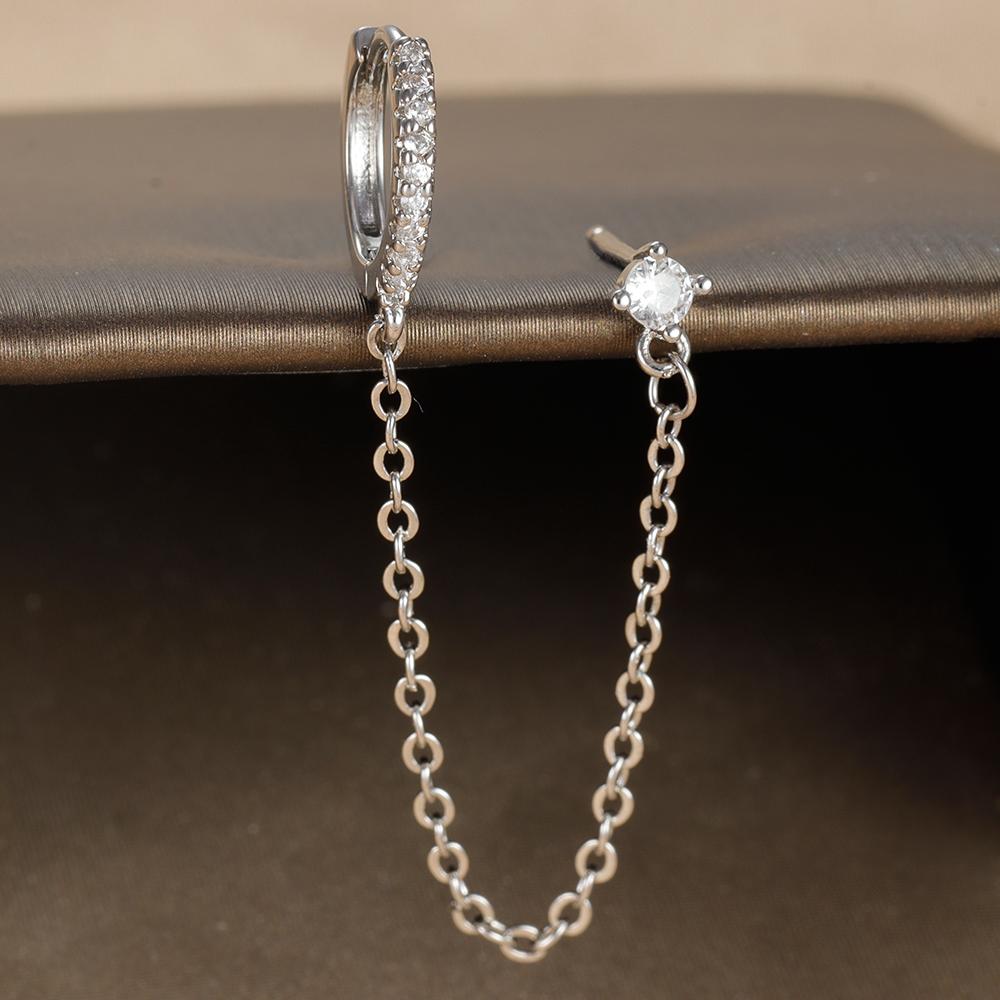 Exquisite Stainless Steel Tassel Chain Hoop Earrings for Women Simple Green Zircon Ear Piercing Earrings Fashion Jewelry Aretes