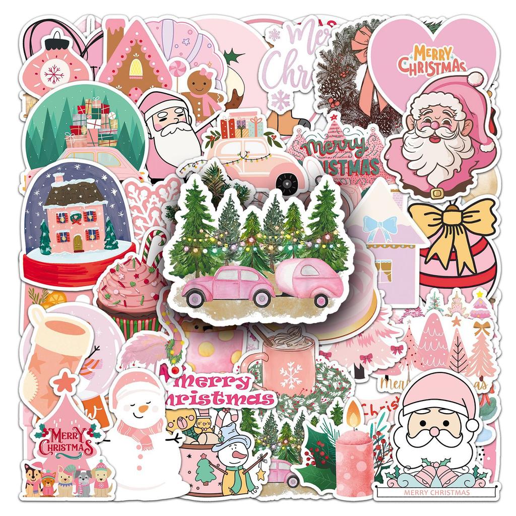 50 Rosa Weihnachten Doodle Aufkleber Personalisierte Cartoon Niedliche Feiertagsdekoration Handyhülle Wasserbecher Aufkleber